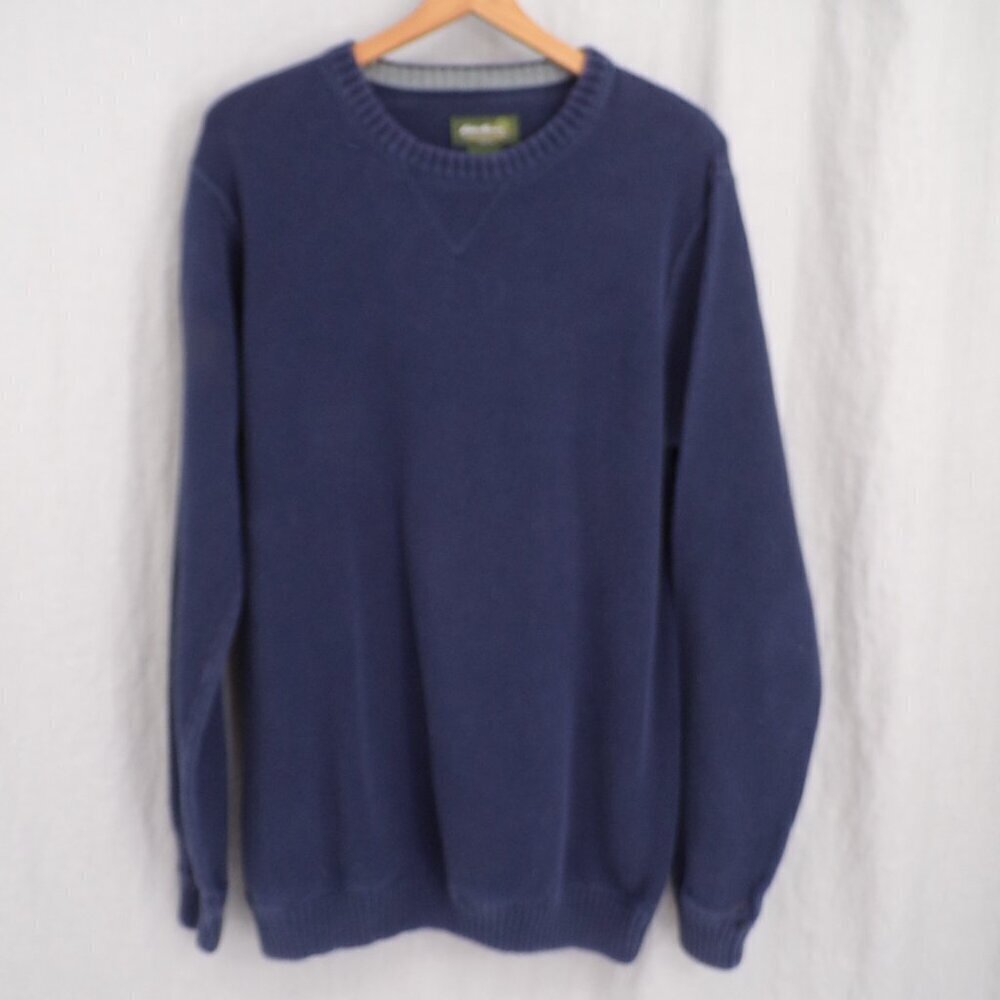 Eddie Bauer Men's Size Large Tall Blue Crewneck 100% Cotton Sweater